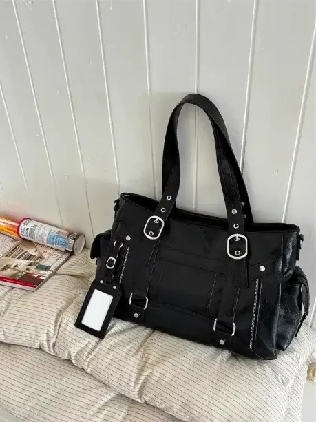 Sac fourre-tout clouté Vintage pour filles, sac à bandoulière texturé en cuir de grande capacité pou