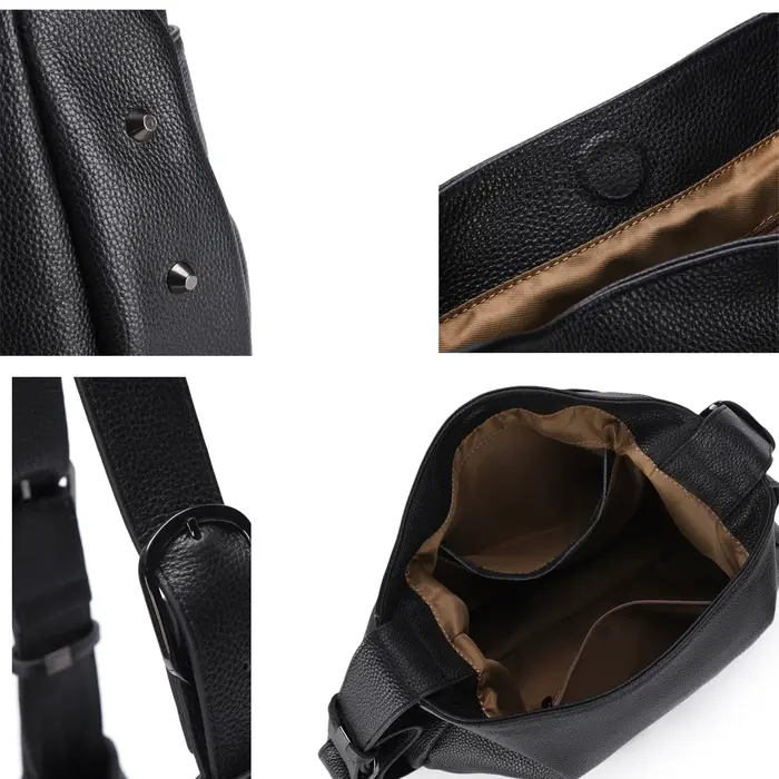 Sac à bandoulière en cuir véritable pour femme avec motif grain de litchi