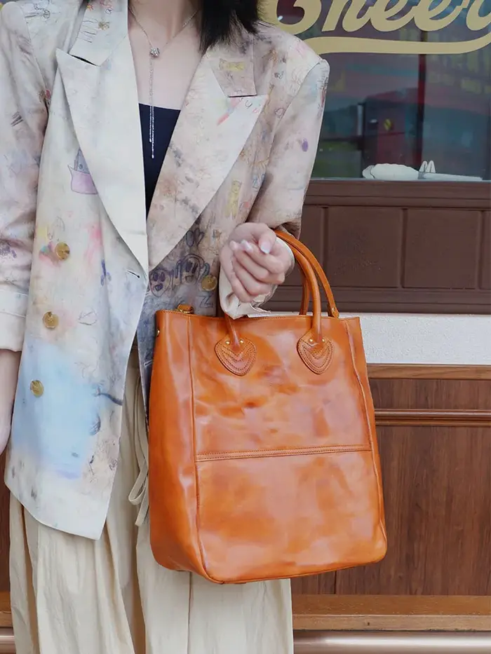 PNDME designers vintage fait à la main en cuir de vachette tanné végétal sac fourre-tout pour femme 