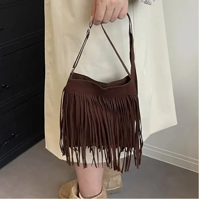 Sac à bandoulière en daim à franges pour femmes