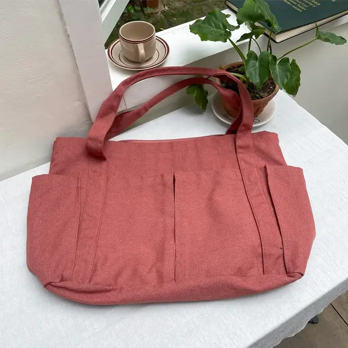 Sac fourre-tout en toile pour femme avec plusieurs poches