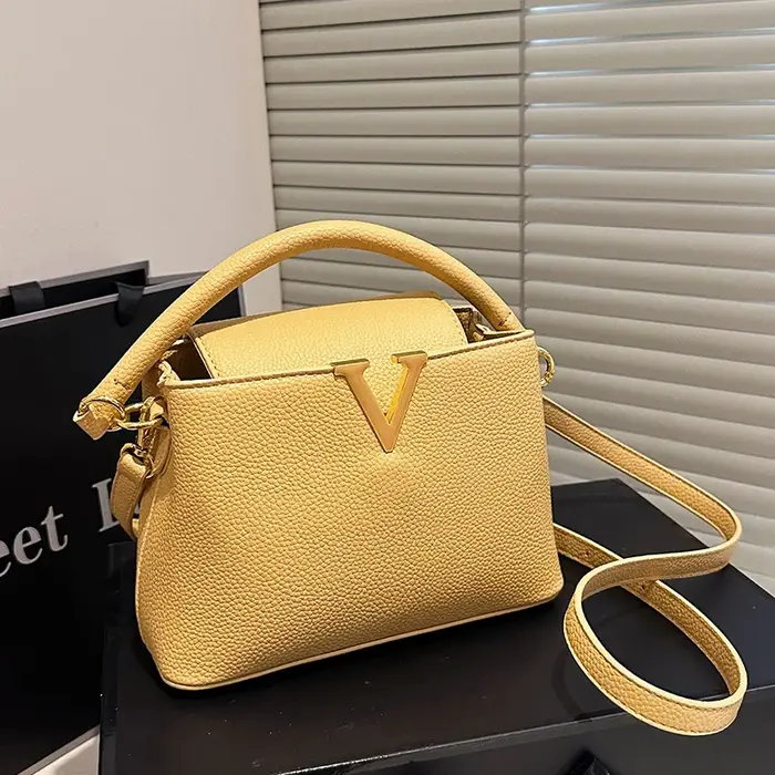 Nouveau Sac Seau Femme 2025 – Sac Bandoulière de Luxe à Motif Litchi – Petit Sac à Main