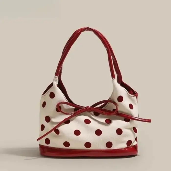 JIAERDI rétro point rouge sac à main femmes polyvalent arc grande capacité décontracté sacs à bandoulière dames doux mignon sous les bras sac esthétique
