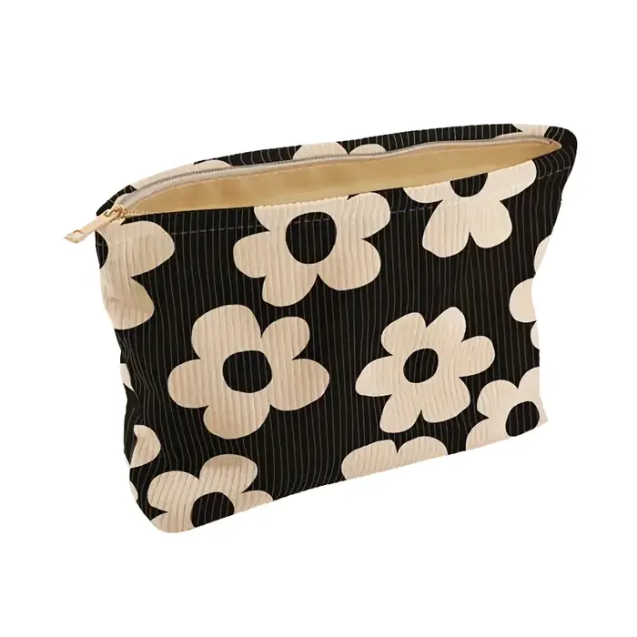 Pochette de maquillage en velours côtelé à imprimé floral jaune, boîte de rangement de maquillage lé
