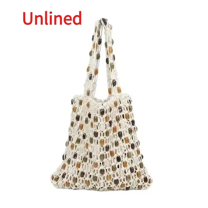 Nouveau Sac de Plage Bohème en Corde Tressée avec Perles Colorées pour Femme