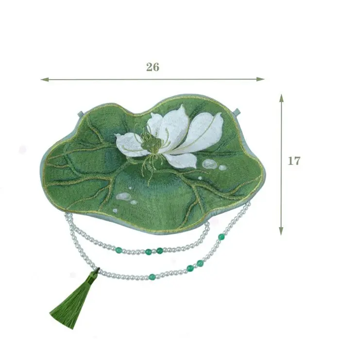 Hanfu femmes sac à main brodé feuille de lotus double face sac