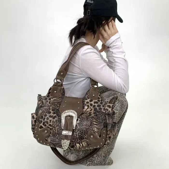 Y2K – sac fourre-tout en patchwork imprimé léopard pour fille épicée