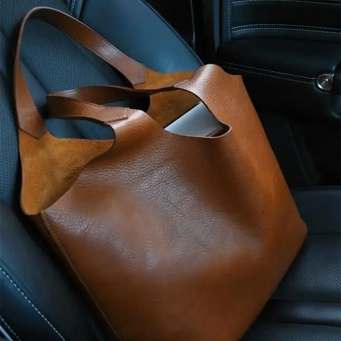 Sac fourre-tout en cuir souple marron de grande capacité pour femmes