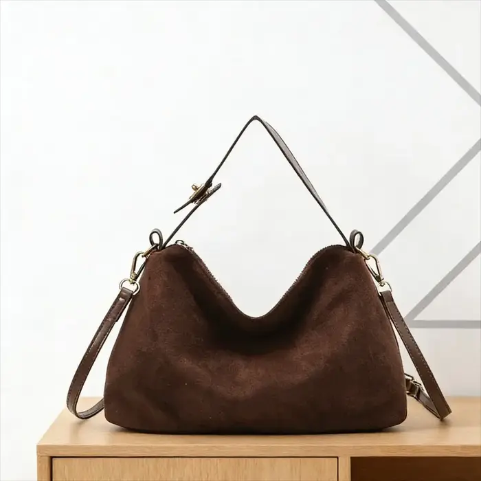 Faux daim couleur unie fermeture éclair doux sac carré confortable polyvalent Simple sacs à bandoulière 2025 hiver rétro mode fourre-tout décontracté