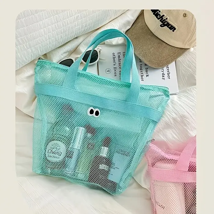 Sac de plage en filet multicolore avec grands œillets