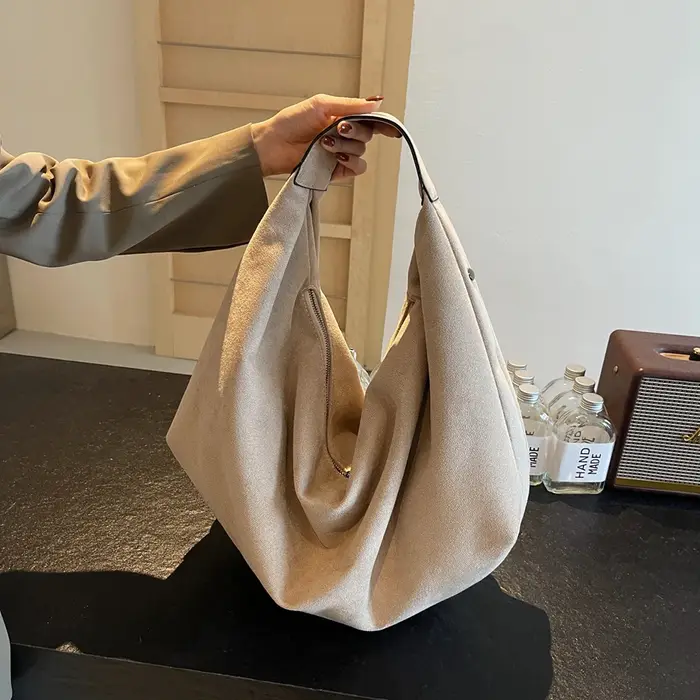 Sac Hobo en Daim pour Femme, Sous les Bras, Slouchy avec Fermeture Éclair, Sac à Main de Grande Capa