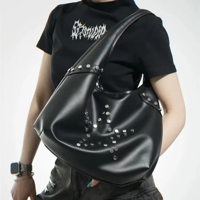 Sac fourre-tout à bandoulière Y2K clouté pour femme