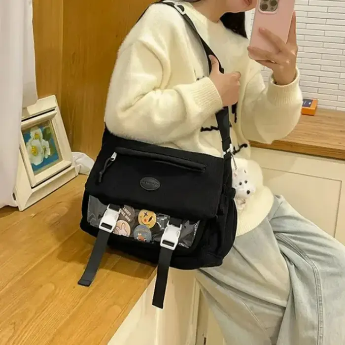 Nouveau Kawaii Itabag hiver doux velours côtelé sacs à bandoulière Transparent sac clair Collage étudiant sac