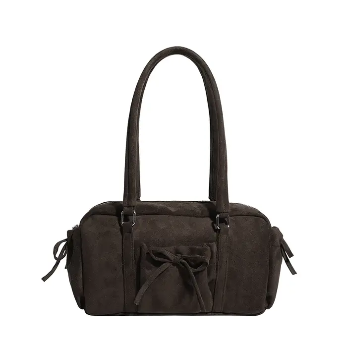 Faux daim couleur unie couture sacs à bandoulière nœud grande capacité déplacements