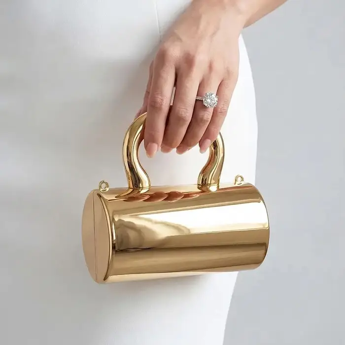 Pochette Mini Portable Dorée Scintillante de Luxe en Acrylique Sac à Main Bandoulière pour Femme