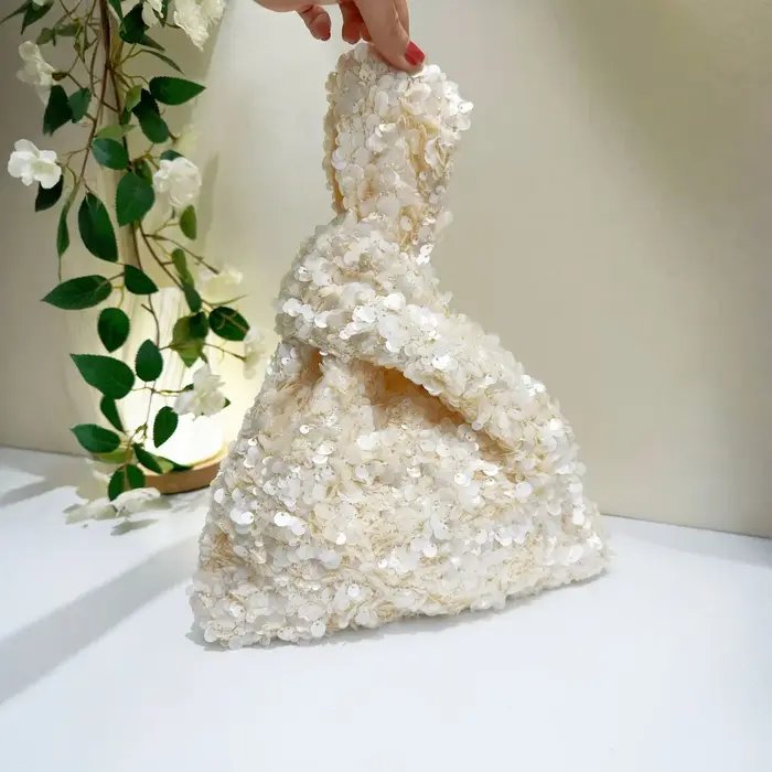 Pochette de soirée élégante en sequins blancs pour femmes