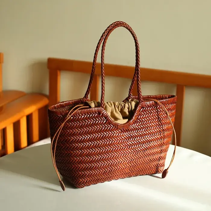 Sac fourre-tout en rotin tressé pour femme, sac à bandoulière vintage français tissé à la main, gran