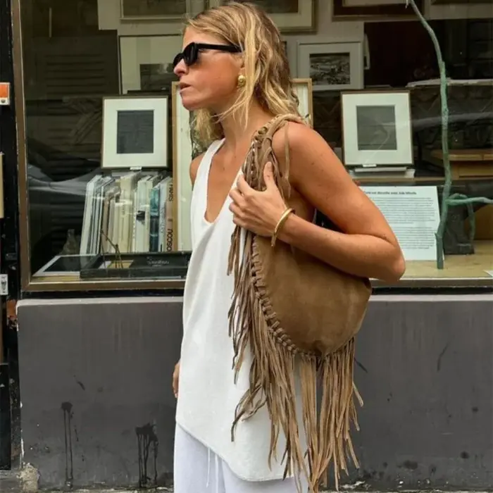 ChimTassel-Sac fourre-tout en daim marron à bandoulière