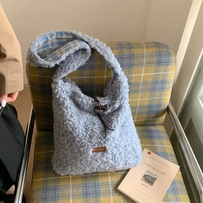 Sacs à bandoulière Double face en velours, couleur unie, fermeture éclair, nouveaux sacs d'hiver 202