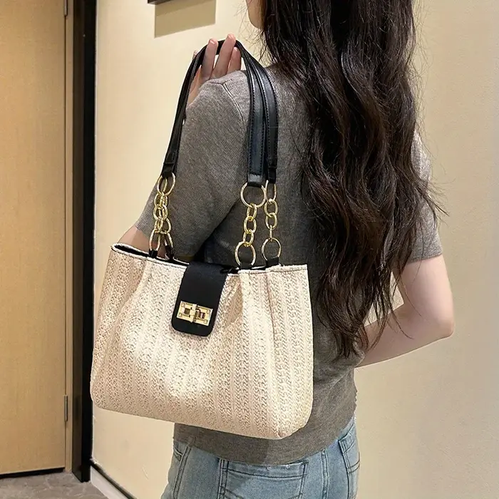 Nouveau Mori mode femmes sac à main rétro tissé sac fourre-tout simple grande capacité épaule sac