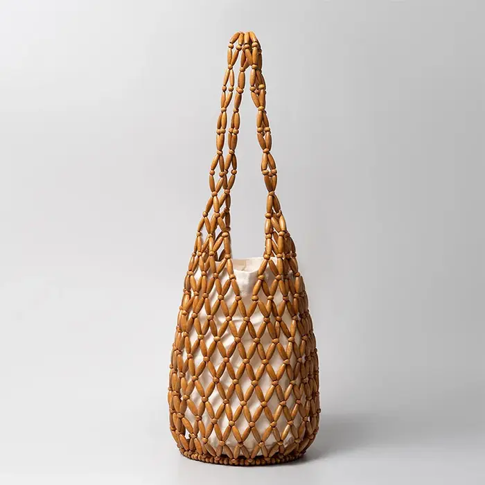 Sac tissé en perles de bois pour femmes