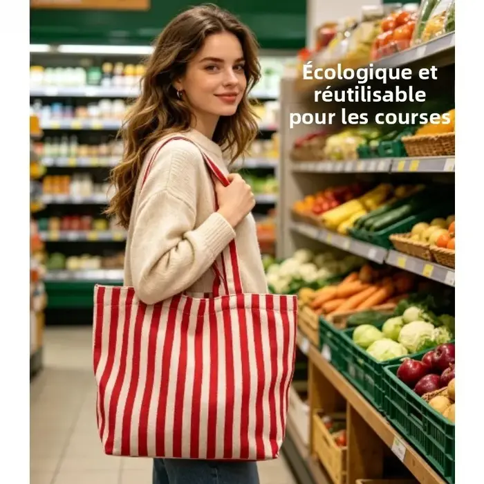 Sac fourre-tout en toile rayée coréenne 2026