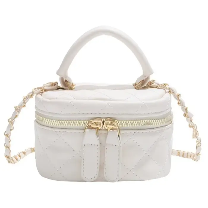 Mini sac seau en cuir matelassé à motif diamant, sac à chaîne à carreaux multicolores avec bandouliè