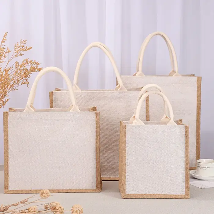 Sac fourre-tout en toile de jute réutilisable vintage