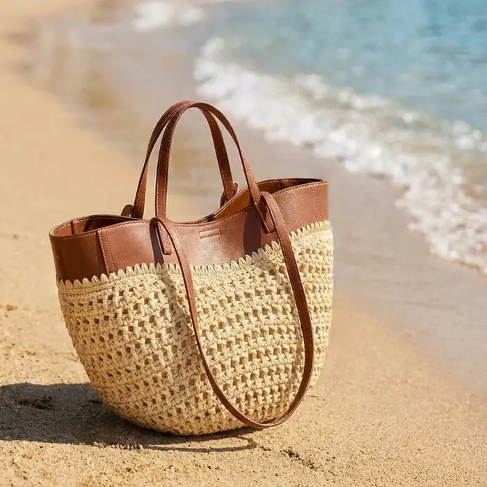 Sac de plage en raphia tressé pour femme
