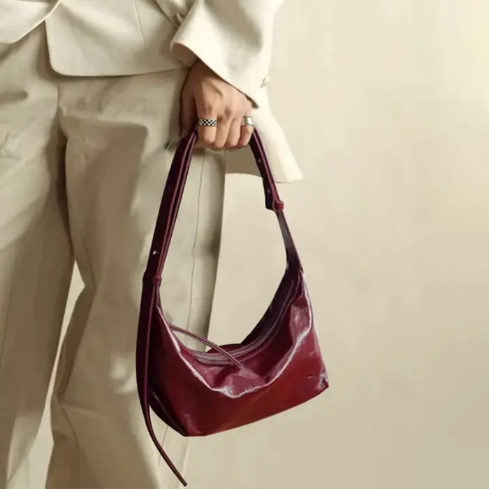 Sac sous le bras en cuir de vachette véritable bordeaux pour femme, sacs de luxe de créateur en cuir