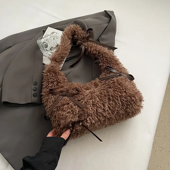  Sac à bandoulière en peluche tendance pour femmes, sac à main de grande capacité, doux et moelle
