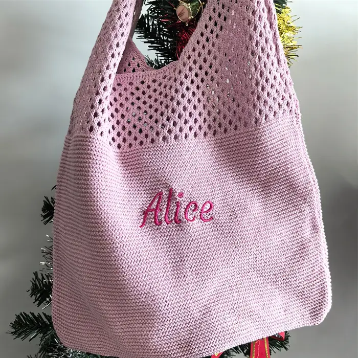Sac fourre-tout en laine tricoté de couleur unie