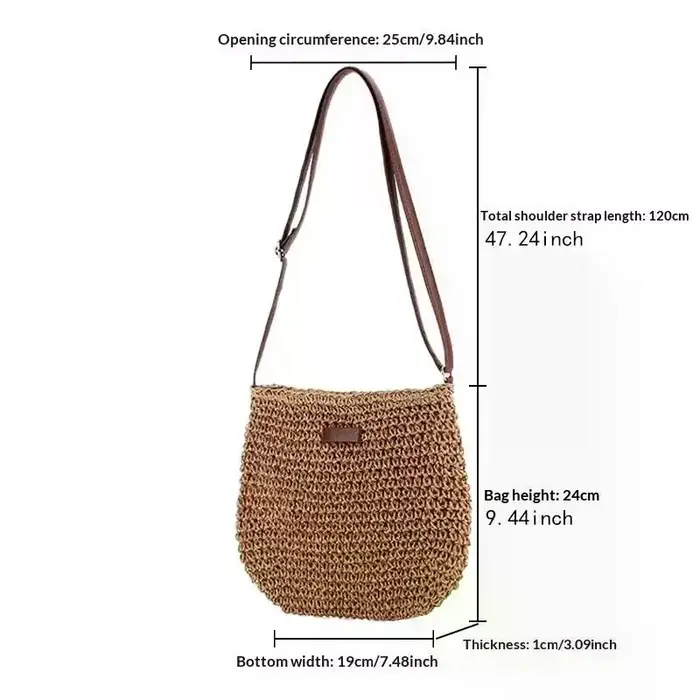 Sac en paille tressé à bandoulière pour femme, sac de plage tendance