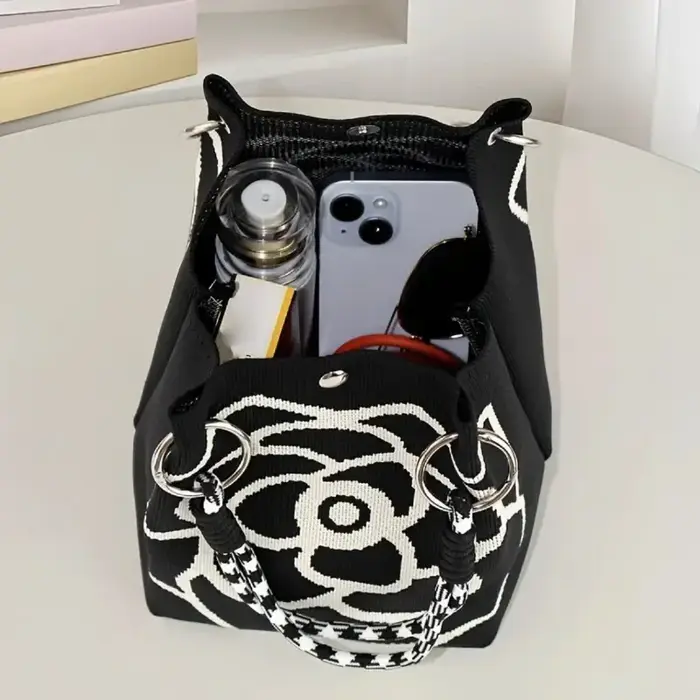 Sac à main tricoté à fleurs pour femmes