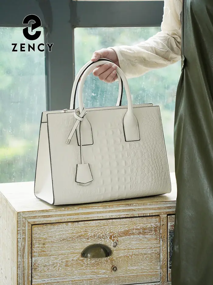 Zency noir kaki tempérament femmes sac fourre-tout élégant haut poignée sacs véritable cuir marque d