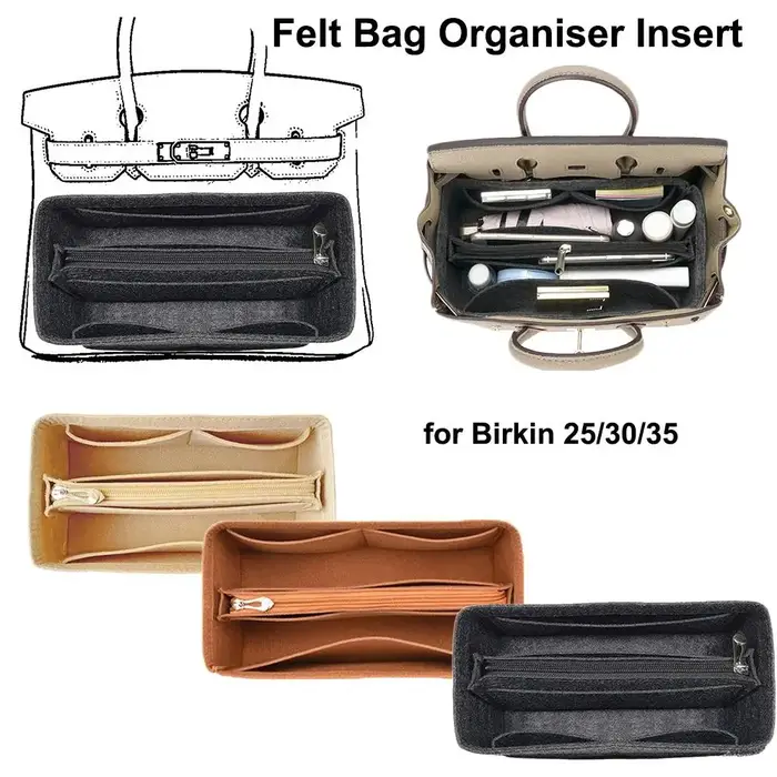 Nouveau organisateur de sac multi-poches pour Birkin25/30/35 sac intérieur sac de rangement sac à main en feutre insérer sac doublure sac