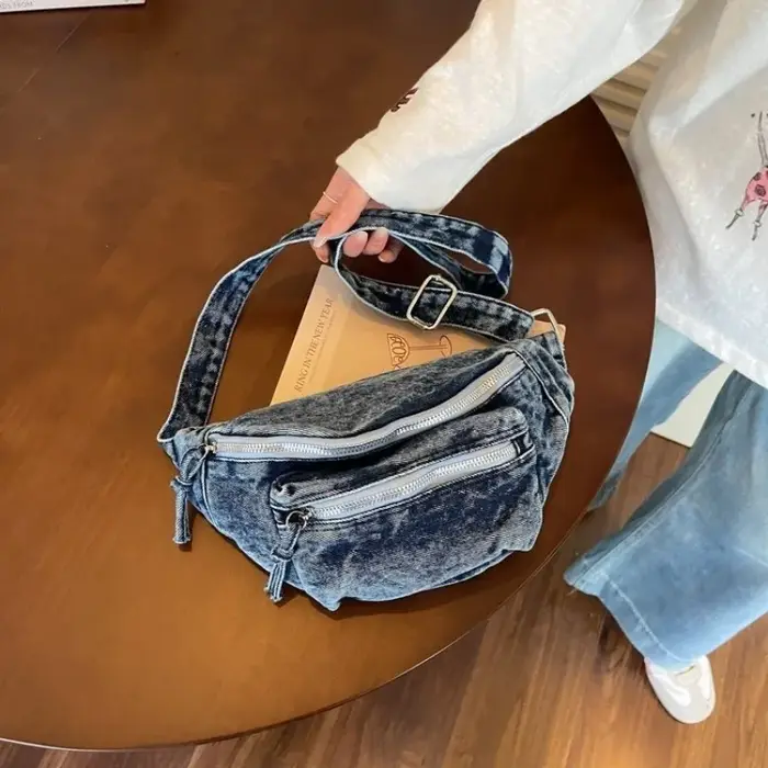 Sac banane vintage en jean délavé pour femme