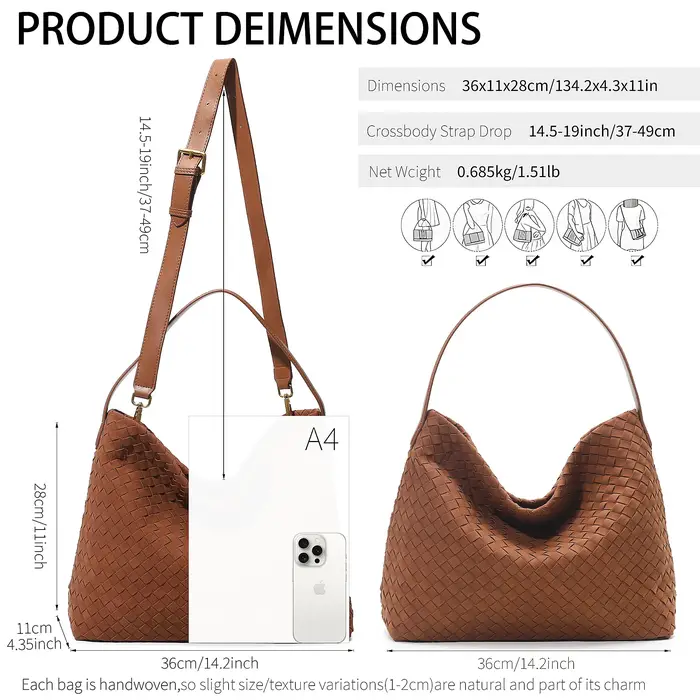 Sacs fourre-tout tissés en daim pour femmes, sac à main à bandoulière en cuir végétalien, sacoche él