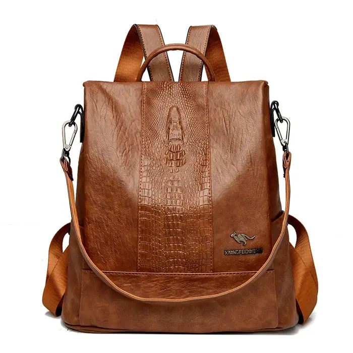 Sac à dos en cuir à motif crocodile pour femmes