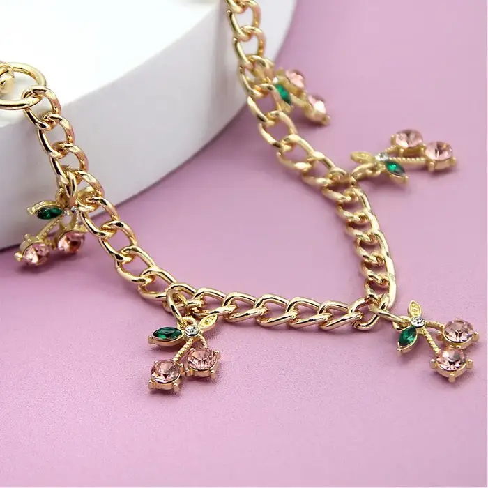 Porte-clés de luxe pour sac aux cerises, diamant cerise, breloques pour sac à main pour fille, accessoire de sac à faire soi-même, chaînes métalliques à couches douces