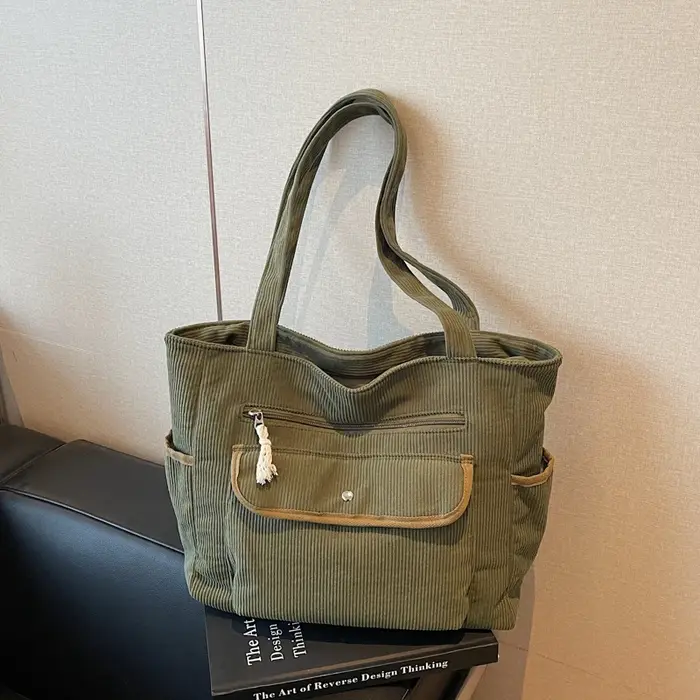 Sac fourre-tout en velours côtelé grande capacité pour femme