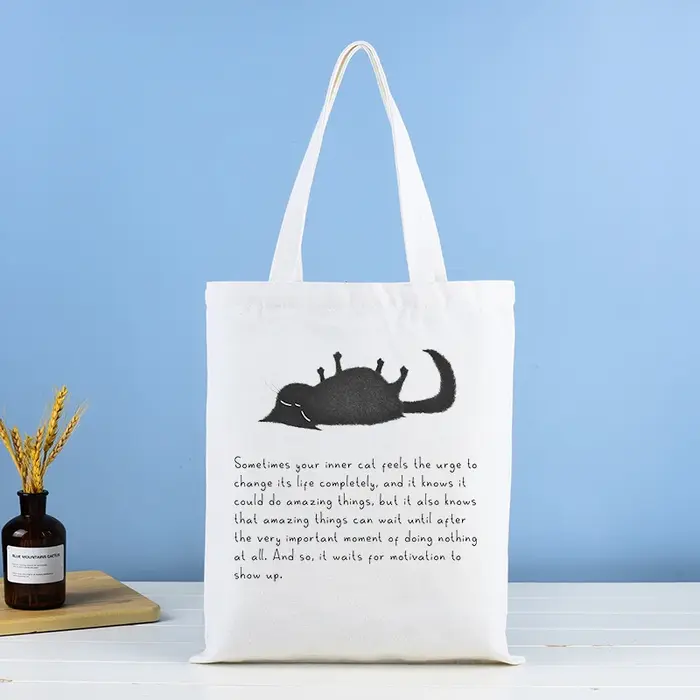 Sac à main pour femme motif chat noir mignon et paresseux, grand sac fourre-tout en toile pour le sh
