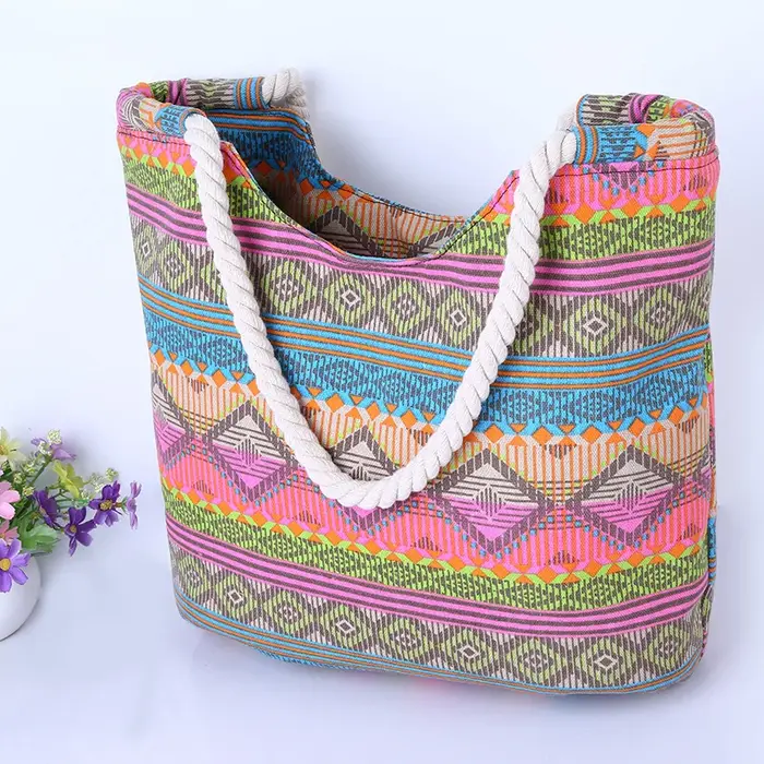 Sac à main en toile rayée pour femmes