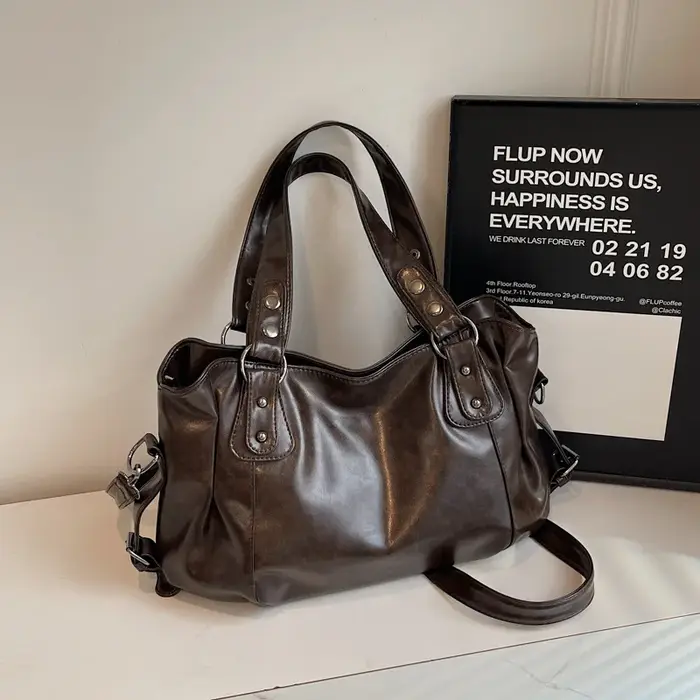 Sac à bandoulière rétro spacieux pour femme, sac à bandoulière classique de luxe de couleur unie, sa