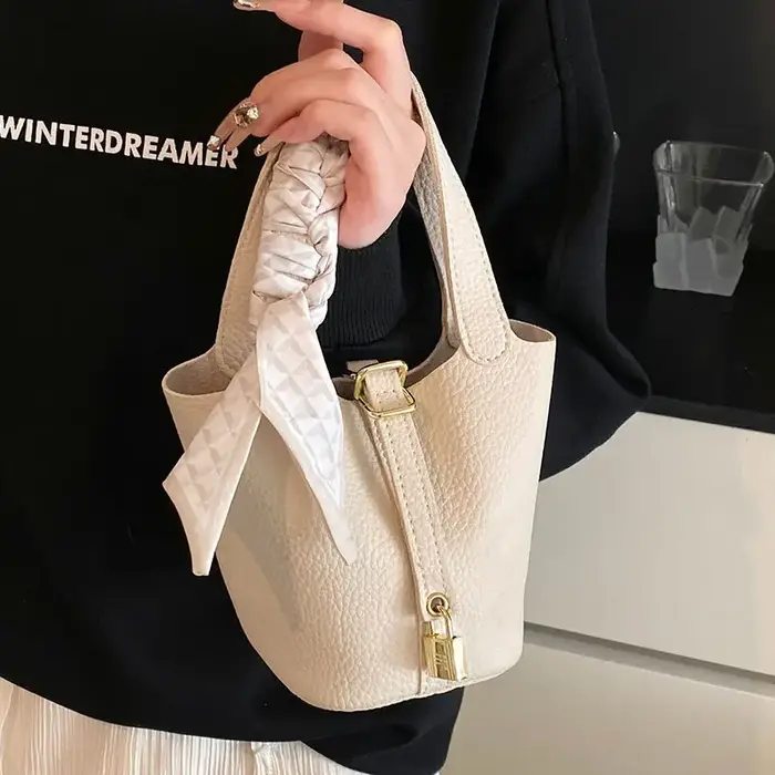 Sac seau élégant haut de gamme à motif litchi