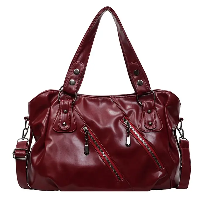 Sac à bandoulière en PU brillant avec fermeture éclair à rivets