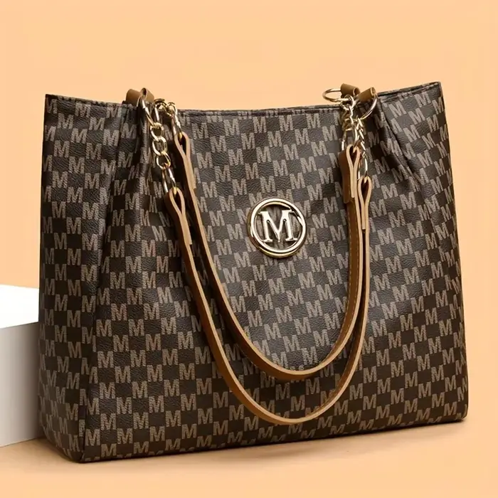 Sac fourre-tout géométrique Vintage en cuir synthétique lettre "M" Design pour femmes sac à main sac à bandoulière grande capacité Shopping sac de voyage