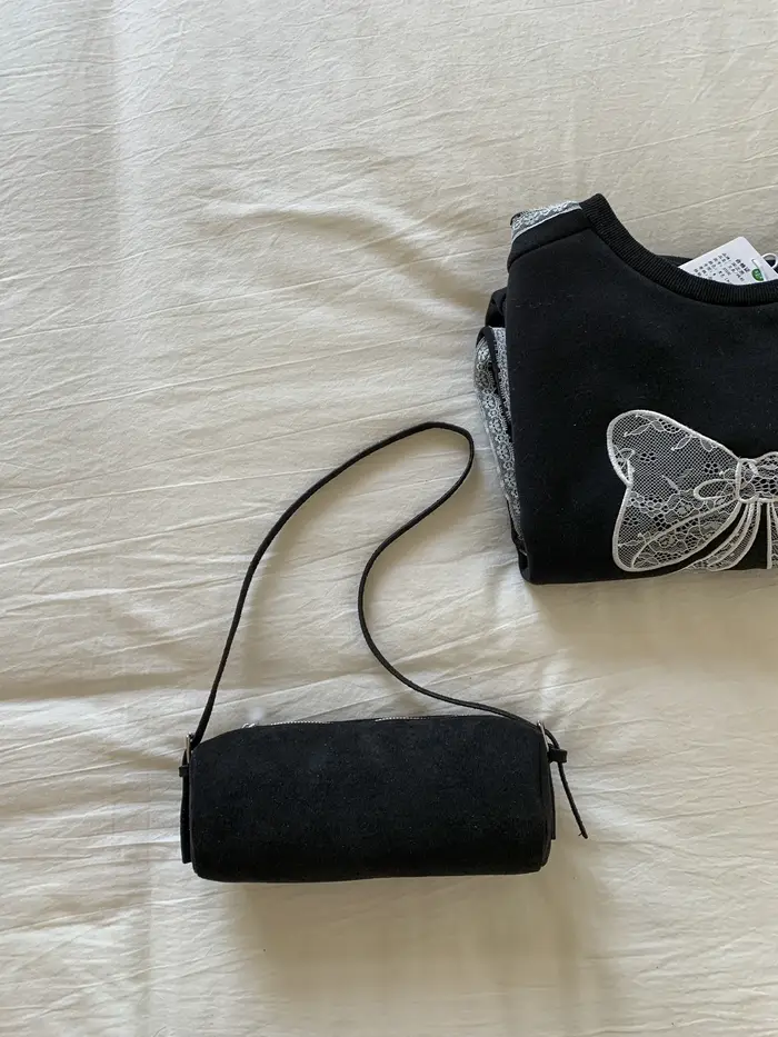 Sac cylindrique givré en daim de couleur unie pour femmes, sacs à bandoulière de grande capacité, te