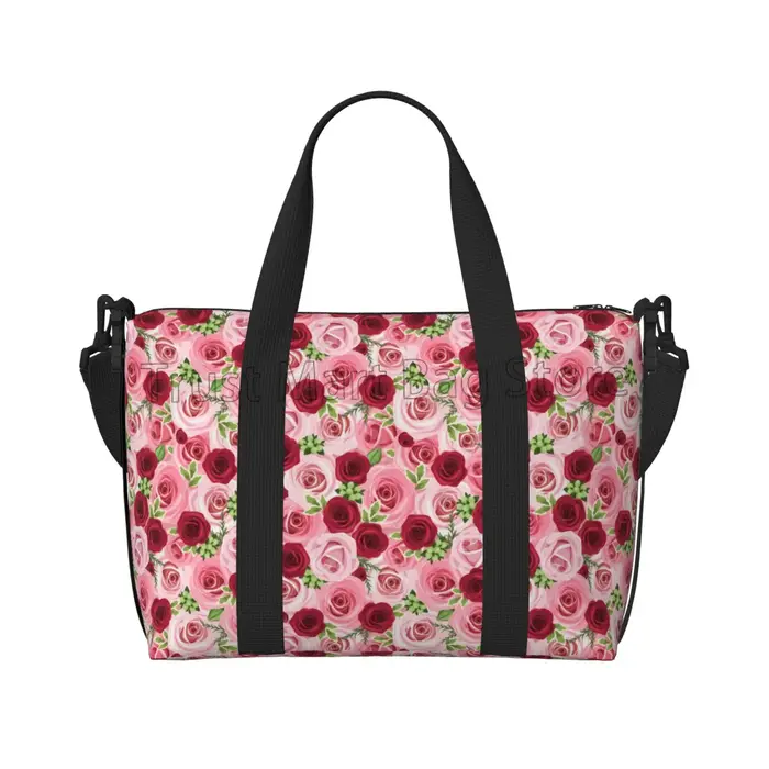 Sacs de voyage à imprimé de roses rouges pour femmes, fourre-tout portable, étanche, idéal pour le w