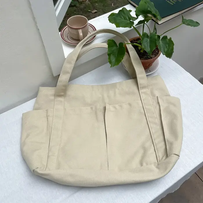 Sac fourre-tout en toile pour femme avec plusieurs poches